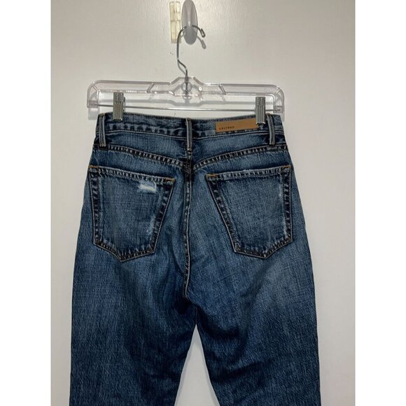 Grlfrnd Blue High-Rise Button-Fly Distressed Look Slim Fit Dark Wash Women's Jea - Picture 6 of 11